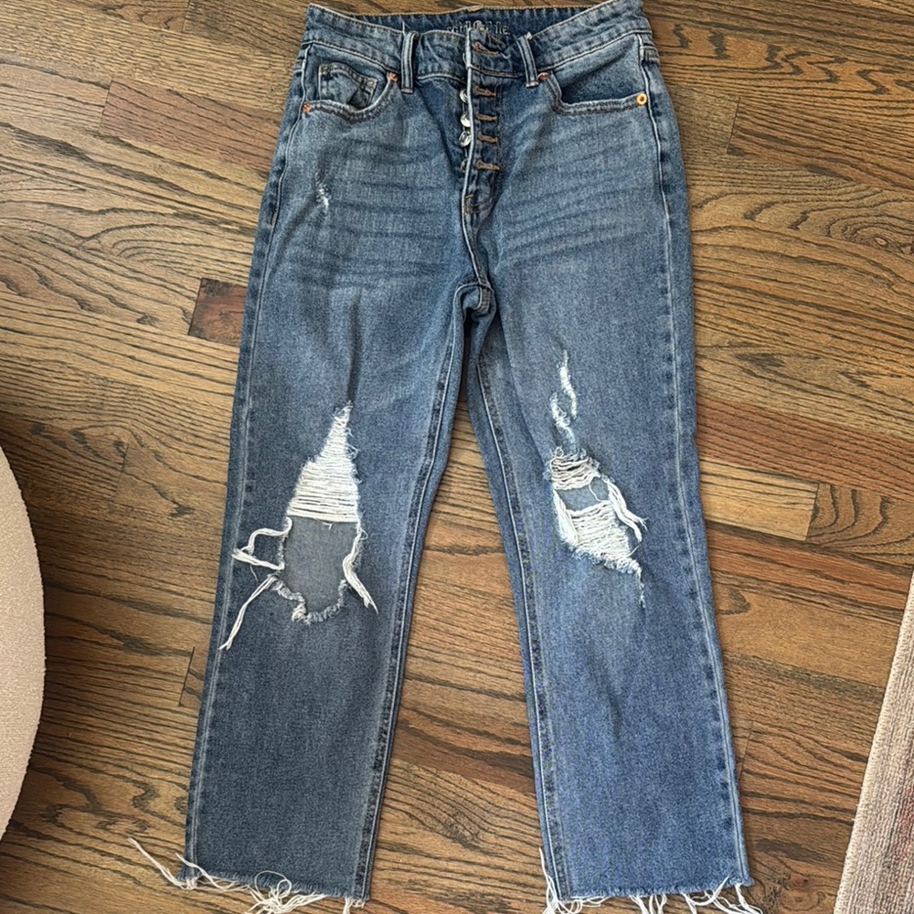 Wild Fable Blue Ankle Cropped Jeans with Distressed Details